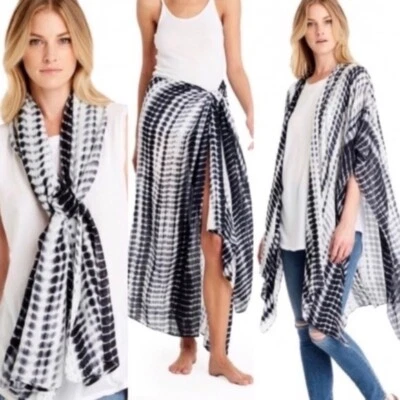 Bufanda Envoltura Sarong Ruana Chal Michael Stars Multiuso Negro Blanco Fluido Tejido d Foto 1 de 3