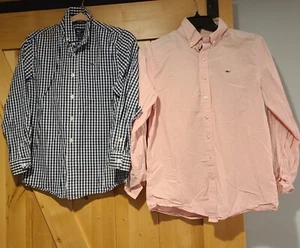 LOT of 2 Vineyard Vines Gingham Pink Whale Shirt Youth Boys Size M & L Preppy - Picture 1 of 18
