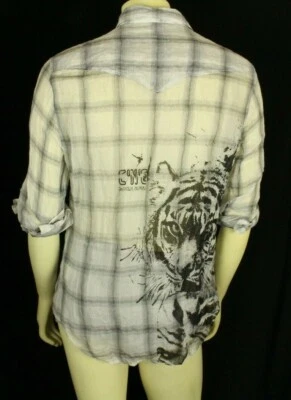 Camisa gráfica de tigre arrugado gris CNC para hombre talla 48 (mediana) venta al por menor $300 Foto 1 de 4
