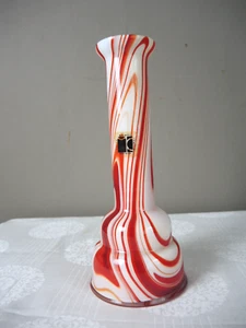 CARLO MORETTI Italien Murano Glas Vase Weiß/Rot 60er Jahre-Original Etikett - Bild 1 von 6
