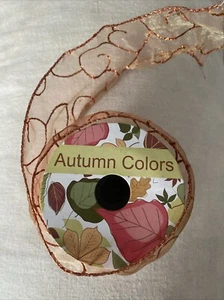 Autumn Colors Harvest Orange Transparent Wire Edge Spool Ribbon 2.5” X 12’ - Picture 1 of 4