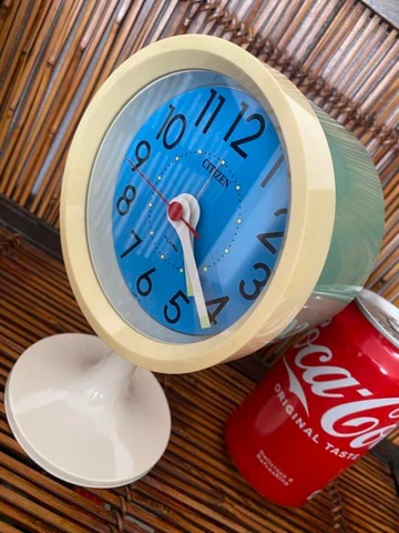 CITIZEN Wind up Round shaped Table Clock VINTAGE Space Age JAPAN mid century Cover