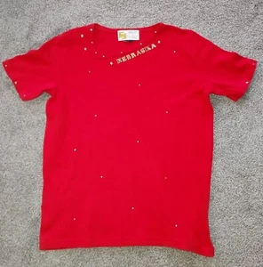 Fashion 101 Red Tee Shirt "Nebraska" w/ Clear And Red Rhimestones Size Large - Picture 1 of 8