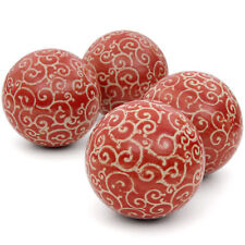 4" Red and Beige Vines Porcelain Ball Set