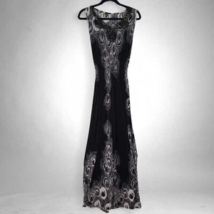 Silk Blend Maxi Dress Womens XL Black Gothic Summer Smocked Lace Sleeveless - Picture 1 of 17