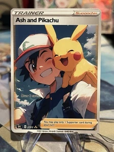 Custom Pokemon Ash Kechum Anima Waifu Doujin ACG DIY Trainer Full Art Card NEW - Picture 1 of 2