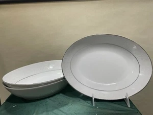 Oval Vegetable Bowl Lovelace by CROWN VICTORIA 10-1/2 White Urn Floral - Picture 1 of 12