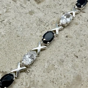 925 Sterling Silver White CZ And Black Stone Line Tennis Bracelet - 7.5 Inch 8g - Bild 1 von 11