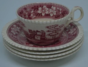 Antique Copeland Spode's Tower Cup and 4 Saucers Red/Pink Lot of 5 - Picture 1 of 10