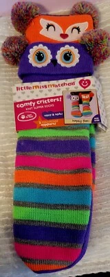 Girl's Little Miss Matched Owl & Fox Comfy Critters Knit Slipper Socks Size 11-3 - Image 1 of 4