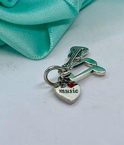 Retired Pandora I Love Music Dangle Charm Silver Guitar Heart 791504EN09 - L3 - Picture 1 of 8