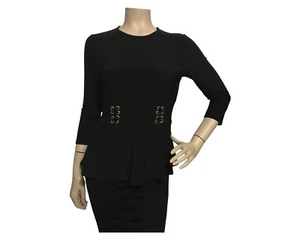 Nine West Damen Top Schößchen schwarz Größe Small, 3/4 Ärmel goldfarbene Details - Bild 1 von 9