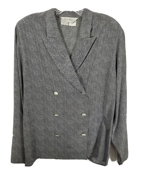 Max Mara Talla 8 Hecho en Italia Espiga Seda Blazer Chaqueta Botones Gris Foto 1 de 4