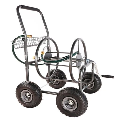 Carretel de mangueira de jardim resistente com 4 rodas, cesta de armazenamento e resistente à ferrugem - Imagem 1 de 4