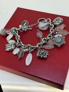 Stunning Stephen Dweck Sterling Silver, Rose Quartz & Pearl Charm Bracelet 152 G - Picture 1 of 13