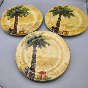 TABLETOPS LIFESTYLES set of (3) salad plates 8.5" Bellagio Christmas painted new - Picture 1 of 9