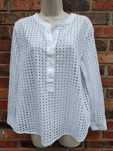 Nice Pre-owned MICHAEL KORS Eyelet Blouse- White- Size - Large - Long Sleeve - Picture 1 of 5