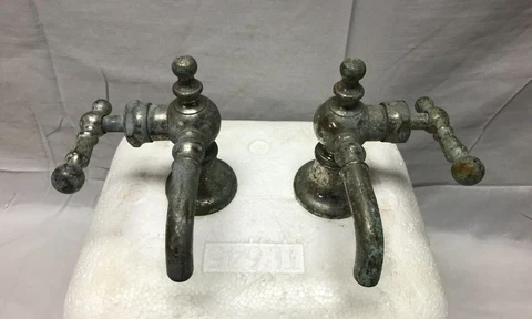 Pair Antique Nickel Brass Separate Hot & Cold Bathroom Sink Faucets Old 632-23B Cover
