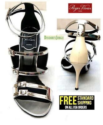 ROGER VIVIER silver high heels WOMEN SHOES sandals B SIZE-7-7.5 US-made in ITALY - Image 1 of 4