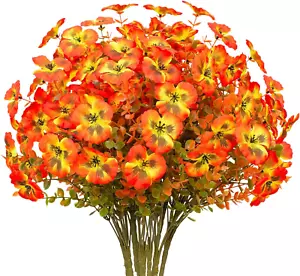 10 Bundles Artificial Flowers UV Resistant Faux Pansy Fake Plants and Fake Mums - Picture 1 of 5