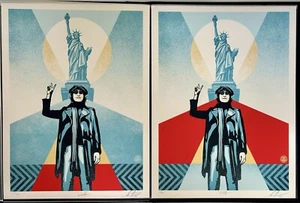 Shepard Fairey Signed/#d Set LENNON PEACE AND LIBERTY MINT Art Prints OBEY GIANT - Picture 1 of 15