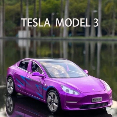 1:32 Tesla MODEL 3 purple Alloy Car Model Diecasts Toy Car Sound and light gifts - Image 1 of 3