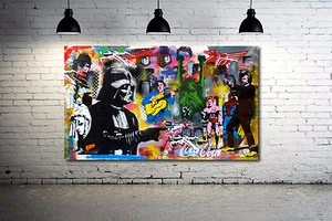 Banksy Mr Brainwash Street Art Collage DarthVadar Grafitti Canvas Print 36 x 20 - Picture 1 of 3