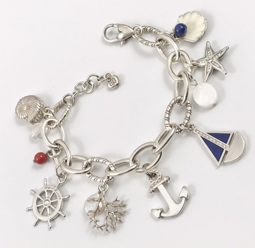 OFF WHITE Bracciale Brighton COASTAL Charm Ancoraggio Barca a Vela Argento Perla Cristallo Smalto. #12