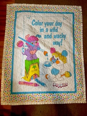 Popples Baby Blanket 1986 Color Your Day In A Wild And Wacky Way Satin Edging - Image 1 of 4