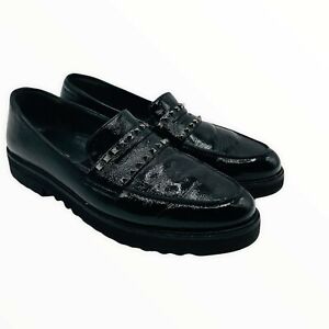 Paul Green Patent Leather Studs Loafers Shoes Slip On Black 10 Women Flats