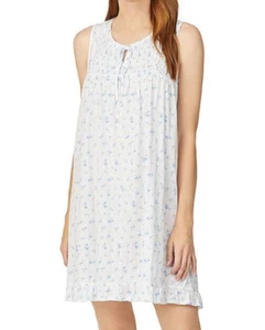 Neu mit Etikett $ 70 Eileen West blau/weiß Blumenmuster Modal ÄRMELLOS kurzes RÜSCHEN Nachthemd L - Bild 1 von 6