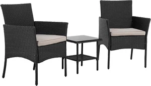 Patio Furniture Sets,3 Pieces Outdoor Wicker Bistro Set Rattan Chair Conversatio - Picture 1 of 7