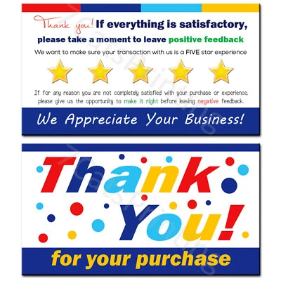 for eBay Seller Thank You Cards Your Purchase Order Notes Sets 50 250 500 1000 - Image 1 of 4