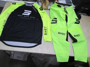 PANTALONES DE MOTOCROSS SHOT RACE GEAR + JUEGO DE JERSEY - CINTURA DE 30" + JERSEY PEQUEÑO AMARILLO - Imagen 1 de 20
