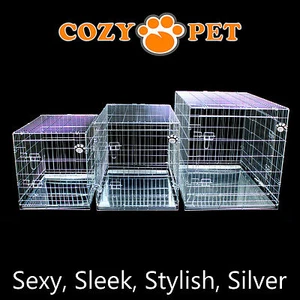 Dog Cage by Cozy Pet Silver Galvanised Puppy Crate 5 Sizes Travel Crate Cat - Picture 1 of 112