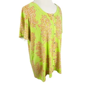 Quacker Factory Sea Coral Print Strass Knopf Strickjacke S/S Sommer Gr. L NEU - Bild 1 von 8
