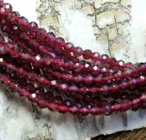 😏 Granat facettierte Kugeln 3 mm Edelsteinperlen Saatperlen Strang f. Kette 😉 - Picture 1 of 4