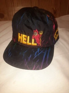 Vintage Hell Cayman Islands Snapback Hat Devil Trucker Cap Tie Dye Black Crackle - Picture 1 of 6