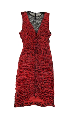 Vestido Vintage Roberto Cavalli S/S 2000 Y2K Rojo Estampado Leopardo y Encaje Talla 38 XS Foto 1 de 4