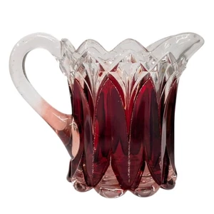 Vtg Ruby Stained Glass Pitcher Etched Victorian Style with Handle 4.5" x 4.5" - Picture 1 of 11