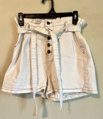 GB Pantalones Cortos Denim Juniors 9 Blanco Marfil Jean Botón Mosca Bolsa de Papel Pantalones Cortos Foto 1 de 4