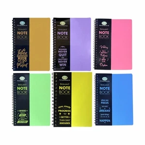 (6 Pack) A5 Spiral Bound Notebook 140 Ruled Pages Poly Cover Multicolour Notepad - Picture 1 of 19