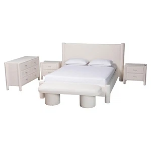 Baxton Studio Laria White Teddy-Bear Fabric King Size 5-Piece Bedroom Set - Picture 1 of 14