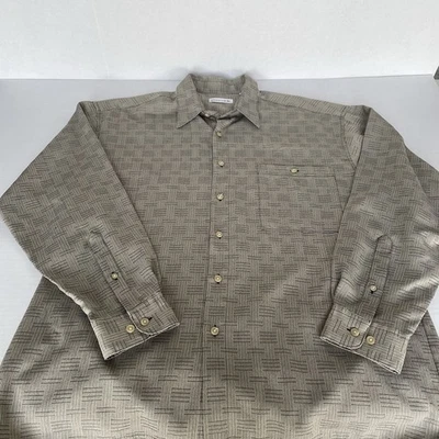Vintage Pierre Cardin Men’s Large LS Button Up Brown Geometric Basket weave - Image 1 of 4