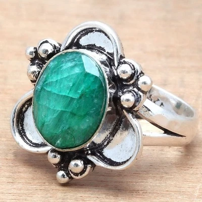 Joyería de plata hecha a mano con piedras preciosas de zafiro esmeralda "7" Foto 1 de 4