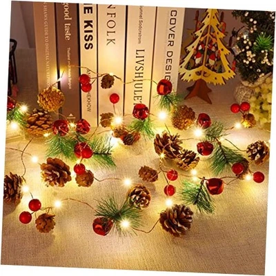 Рождественская гирлянда с гирляндами 10 футов 30 светодиодов сосновый конус красный теплый белый - Изображение 1 из 4