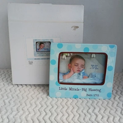 Baby Picture Frame New In Box Blue/Boy Little Miracle Psalm127:3 Newborn 4"X6"  - Image 1 of 4