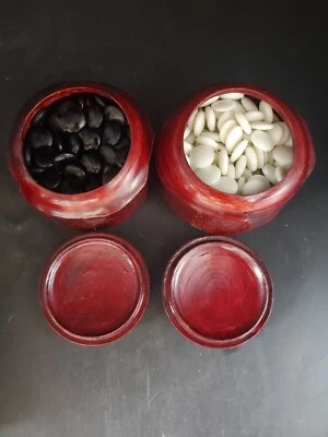 Japanese Go Stone Goishi Game Vtg Red/Brown Wood Bowls - Image 1 of 4