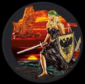 🇺🇸2022 "Lady Germania" Sunset Black Platinum Ed 1oz Silbermünze 100 geprägt COA - Bild 1 von 8