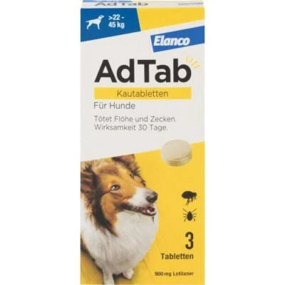 ELANCO DEUTSCHLAND GMBH ADTAB 900 mg Kautabletten für Hunde >22-45 kg 3 ST PZN 18752692